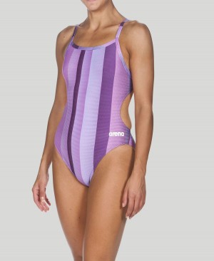 Arena Blended Stripe Challenge Back Badeanzug Lila | AAG60Q-040