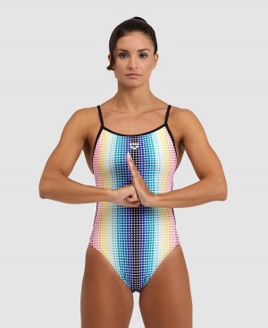 Arena Circle Stripe Spitze Back Badeanzug Schwarz Mehrfarbig | OSX96J-517