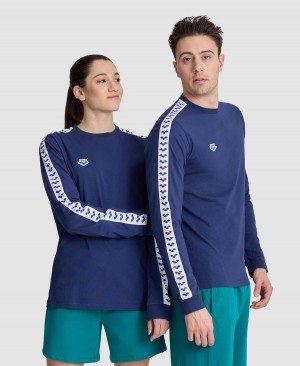 Arena Icons Long Sleeve T-Shirt Navy Weiß | QQC40X-666