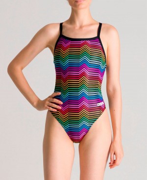 Arena Multicolor Stripes Challenge Back Badeanzug Schwarz Mehrfarbig | YNU47P-076