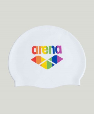 Arena Pride Silikon Print Badekappe Weiß Mehrfarbig | IFD78S-357