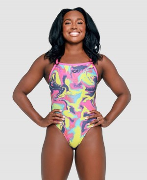 Arena Simone Manuel Capsule Kollektion Challenge Back Badeanzug Rosa Mehrfarbig | WTA14N-767