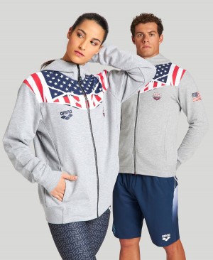 Arena USA Swimming Team Kit Mit Kapuze Zip Jacke Grau | NQI65R-881