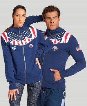 Arena USA Swimming Team Kit Mit Kapuze Zip Jacke Navy | LTI00A-705