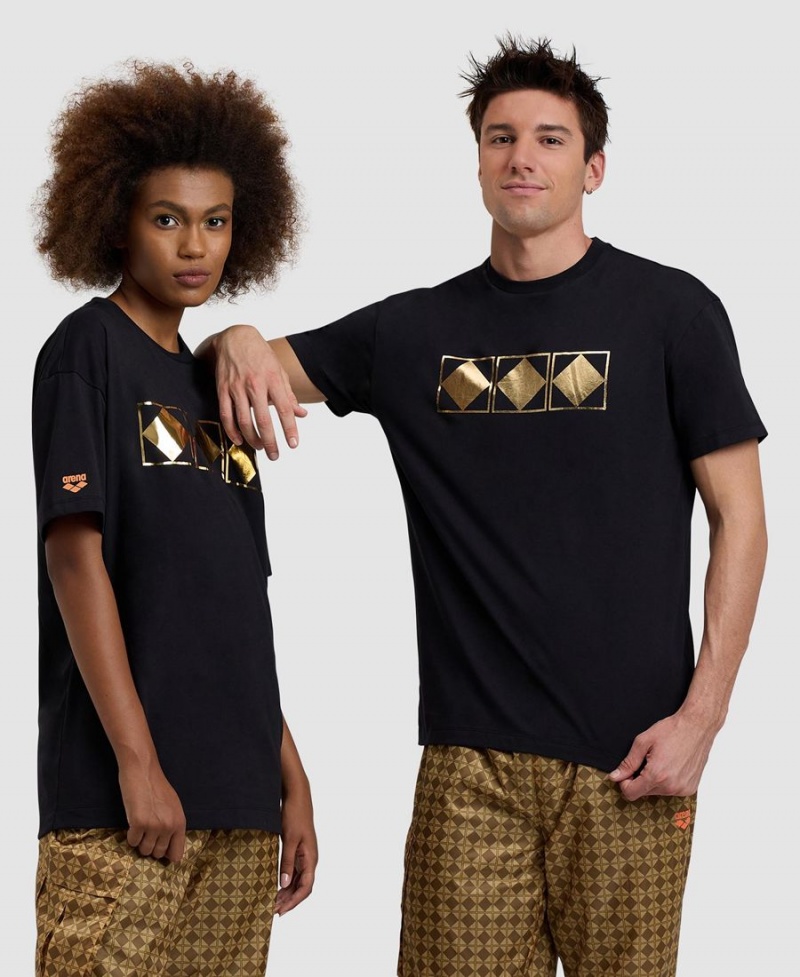 Arena 50th Anniversary Gold T-Shirt Schwarz | PRH81F-718