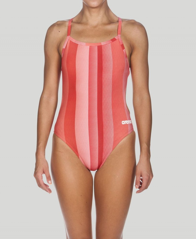 Arena Blended Stripe Challenge Back Badeanzug Rot | DXY77K-986