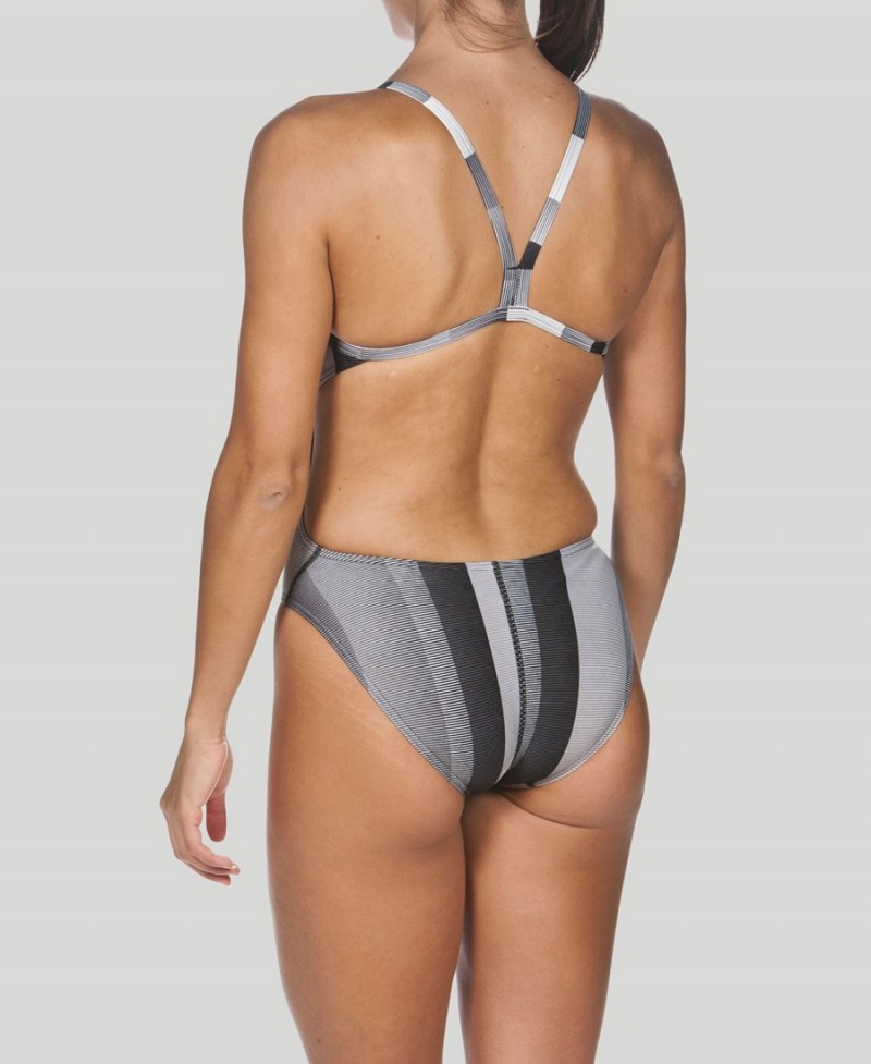 Arena Blended Stripe Challenge Back Badeanzug Schwarz | KFA89H-739