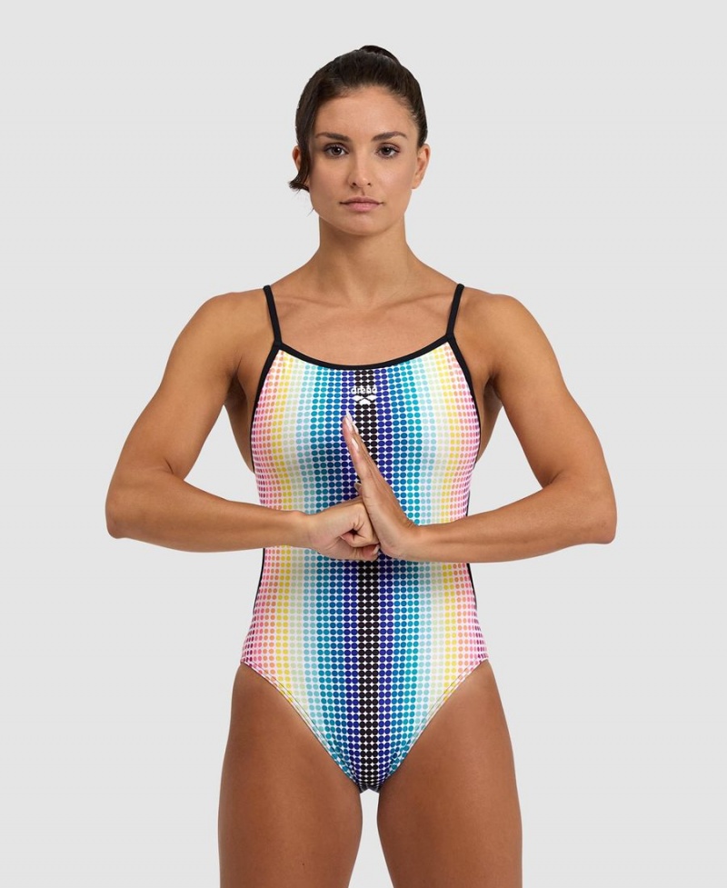 Arena Circle Stripe Spitze Back Badeanzug Schwarz Mehrfarbig | OSX96J-517