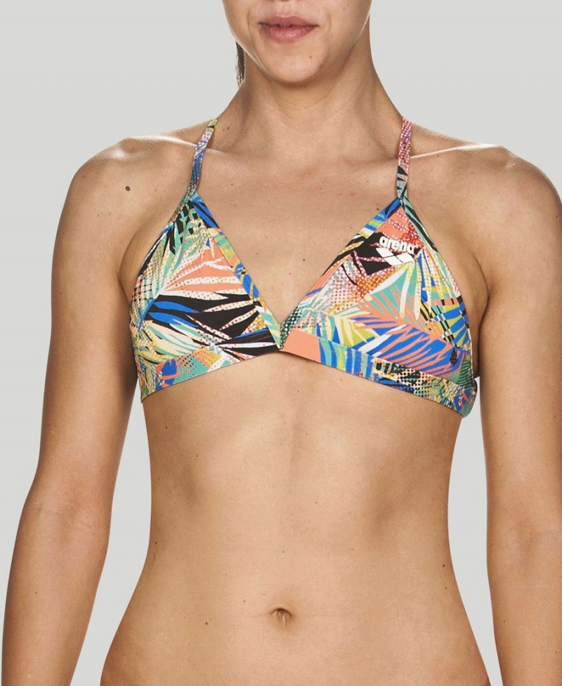 Arena Floral Allover Tie Back Bikinioberteil Schwarz Mehrfarbig | CSD75S-909