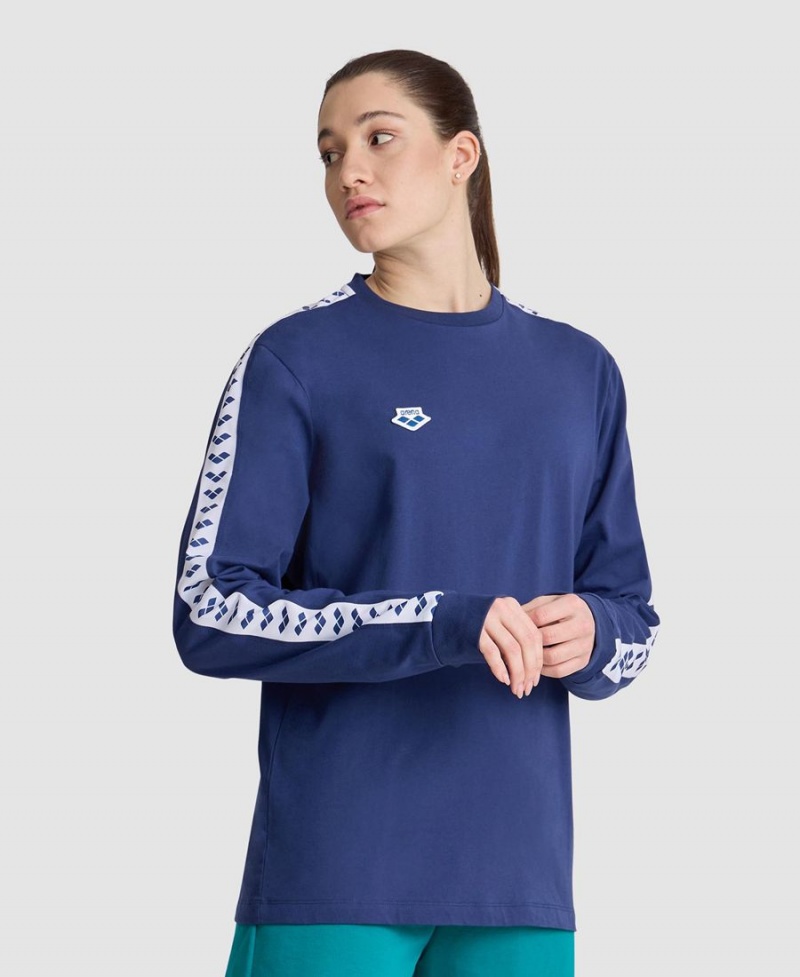 Arena Icons Long Sleeve T-Shirt Navy Weiß | QQC40X-666