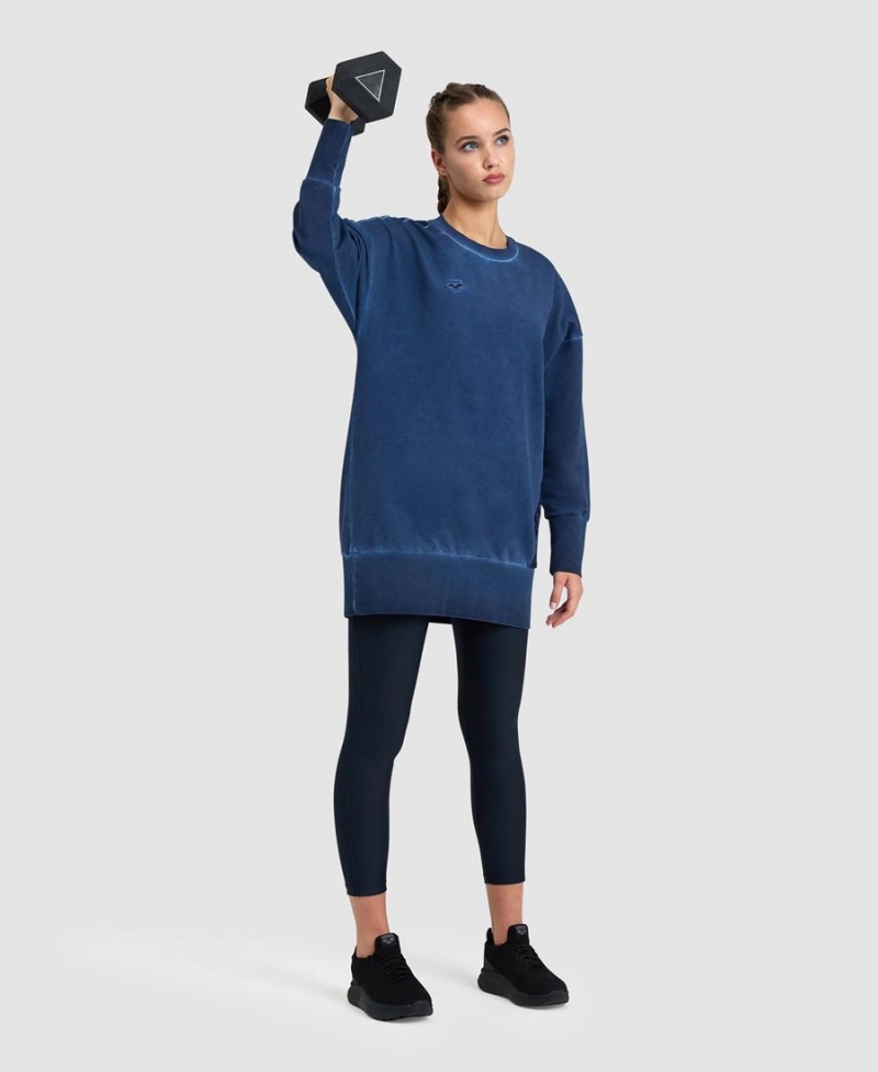 Arena Icons Oversized Crewneck Sweatshirt Navy | YTN68N-935