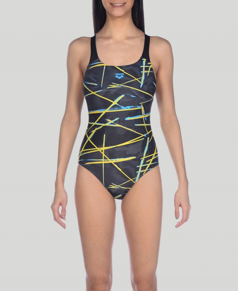 Arena Light Beams Swim Pro Back Badeanzug Schwarz Mehrfarbig | FWZ39B-331