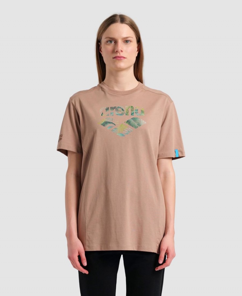 Arena Logo Baumwoll T-Shirt Khaki | FMS24M-865