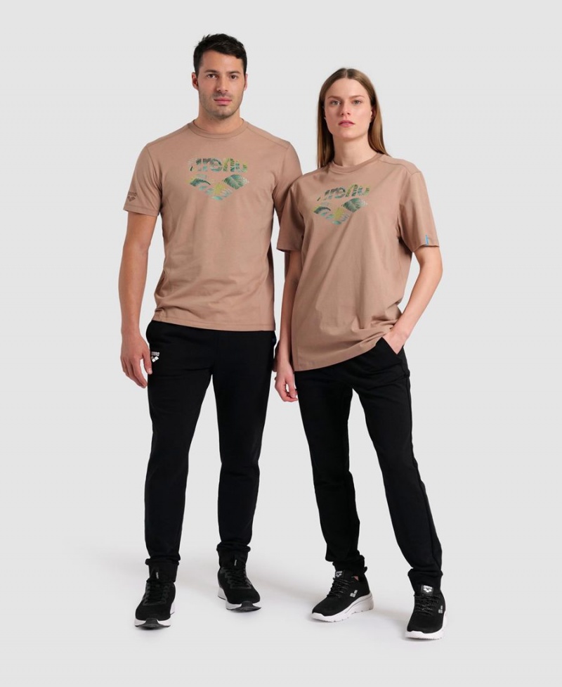 Arena Logo Baumwoll T-Shirt Khaki | FMS24M-865