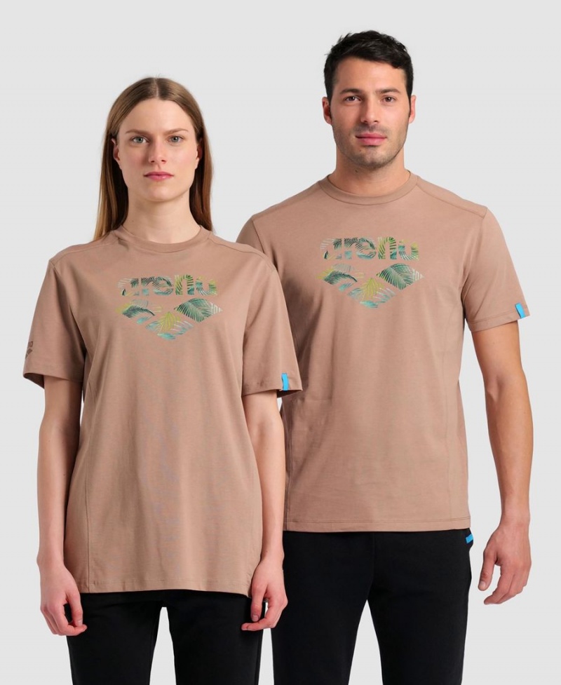 Arena Logo Baumwoll T-Shirt Khaki | FMS24M-865