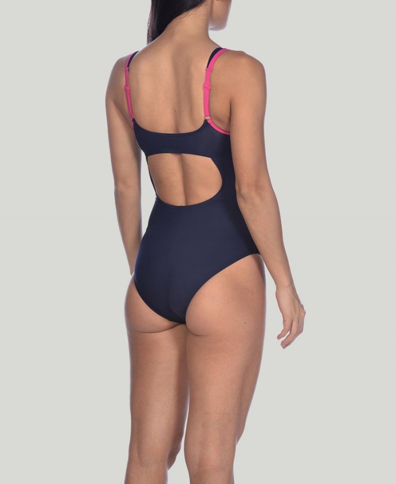 Arena Makimurax Low Riemen Back Badeanzug Navy Rosa | IRM20Q-355