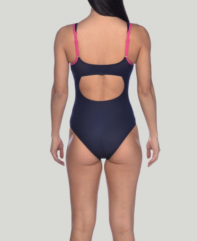 Arena Makimurax Low Riemen Back Badeanzug Navy Rosa | IRM20Q-355