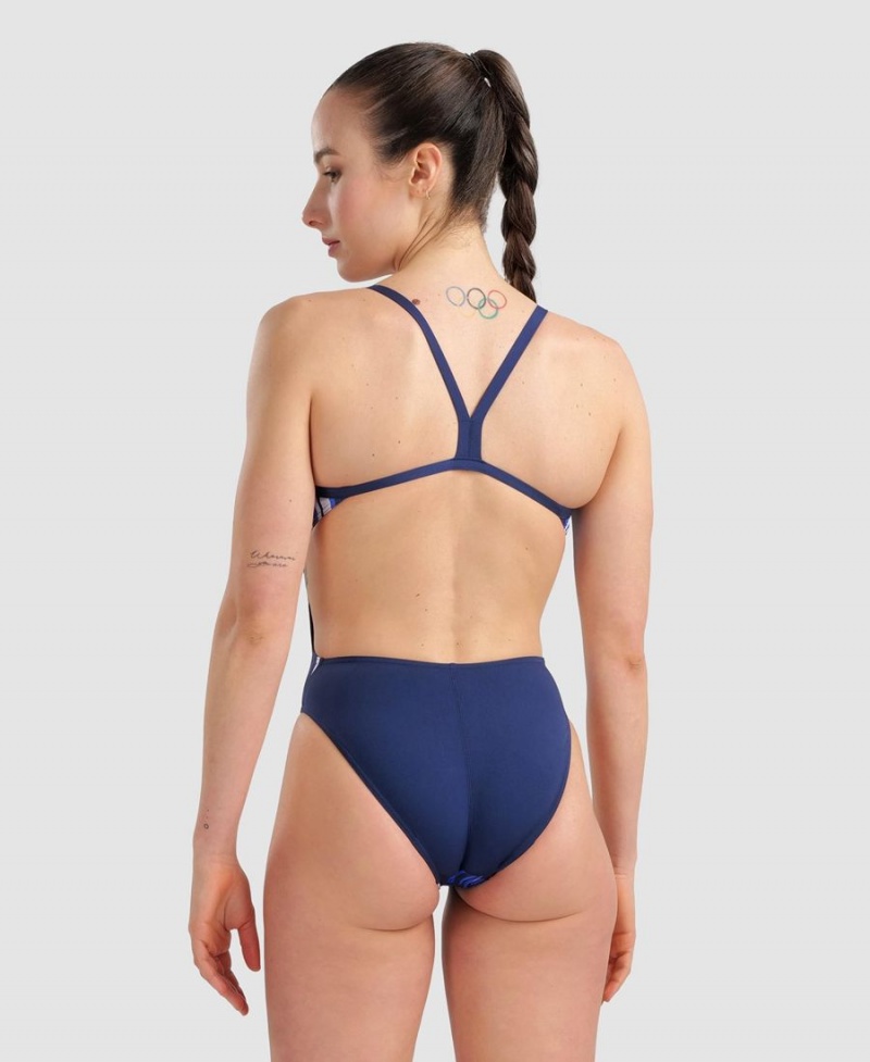 Arena Marbled Challenge Back Badeanzug Navy Mehrfarbig | TGT65L-910