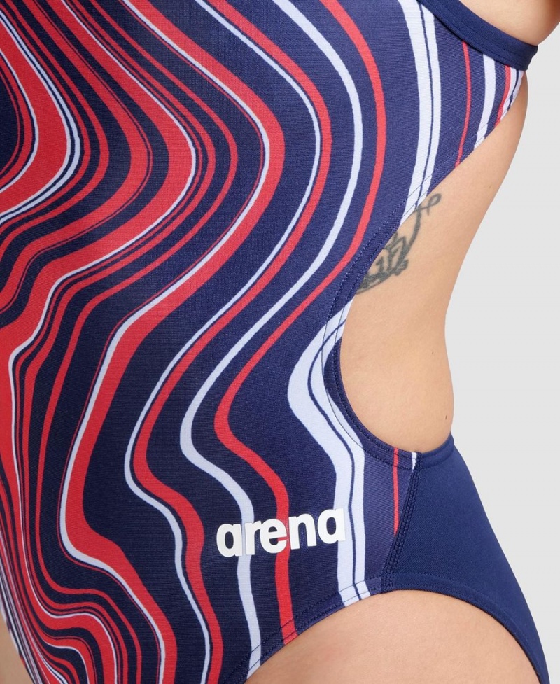 Arena Marbled Challenge Back Badeanzug Navy Rot Mehrfarbig | CYA88Y-750