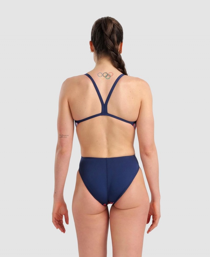 Arena Marbled Challenge Back Badeanzug Navy Rot Mehrfarbig | BST28D-601