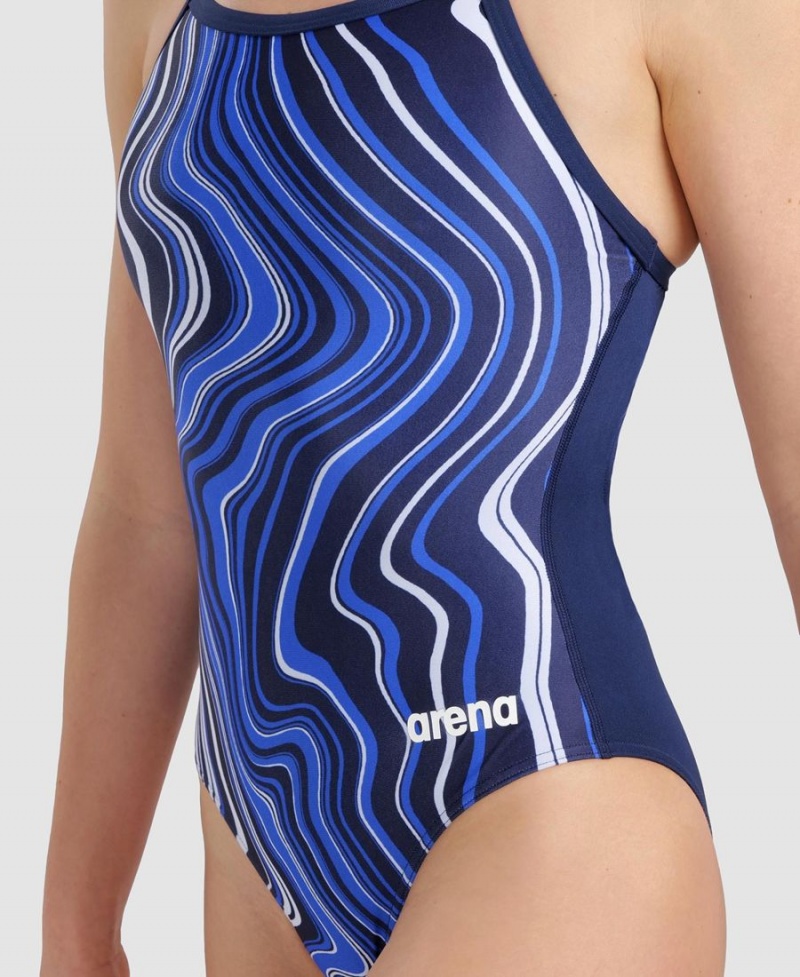 Arena Marbled Lightdrop Back Badeanzug Navy Mehrfarbig | WRE71U-422