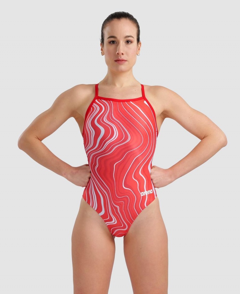 Arena Marbled Lightdrop Back Badeanzug Rot Mehrfarbig | IJY56E-098