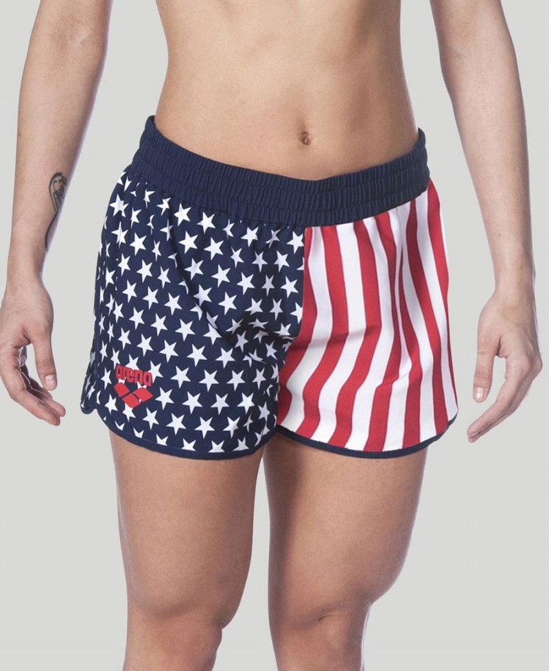 Arena Official USA Swimming National Team Flag Print Kurze Hose Navy Rot Weiß | BEO60R-093