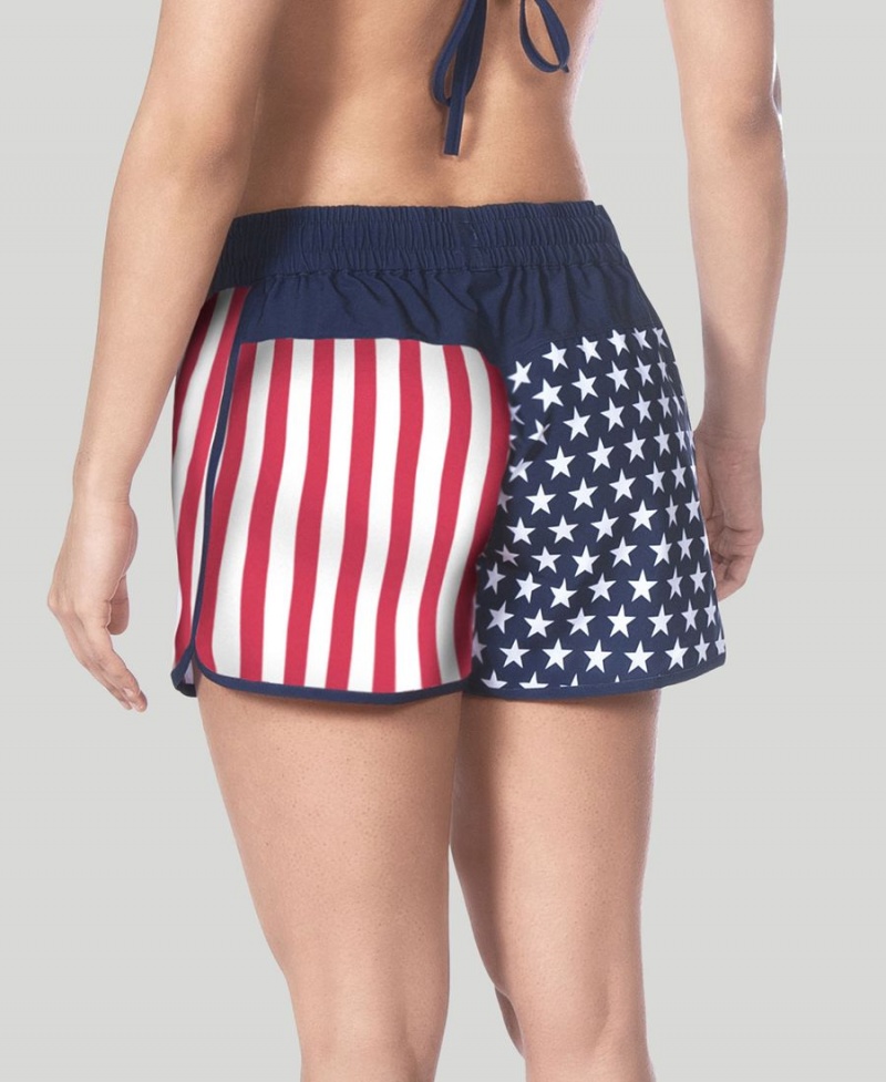 Arena Official USA Swimming National Team Flag Print Kurze Hose Navy Rot Weiß | BEO60R-093