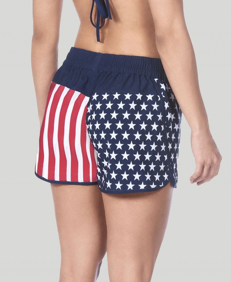 Arena Official USA Swimming National Team Flag Print Kurze Hose Navy Rot Weiß | BEO60R-093