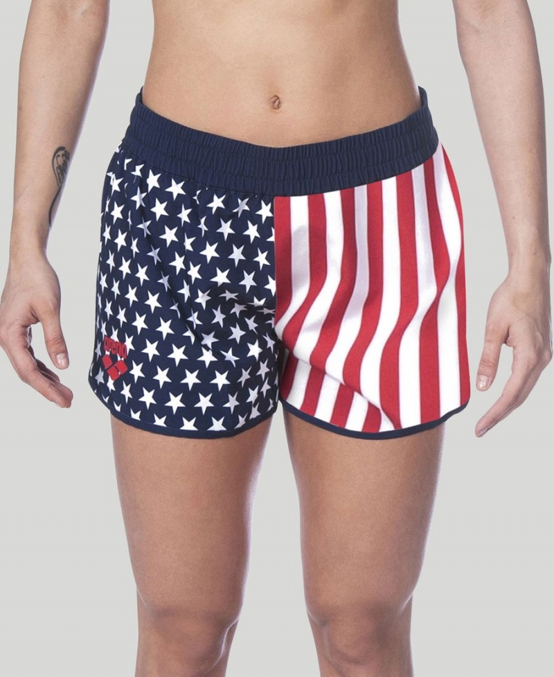 Arena Official USA Swimming National Team Flag Print Kurze Hose Navy Rot Weiß | BEO60R-093