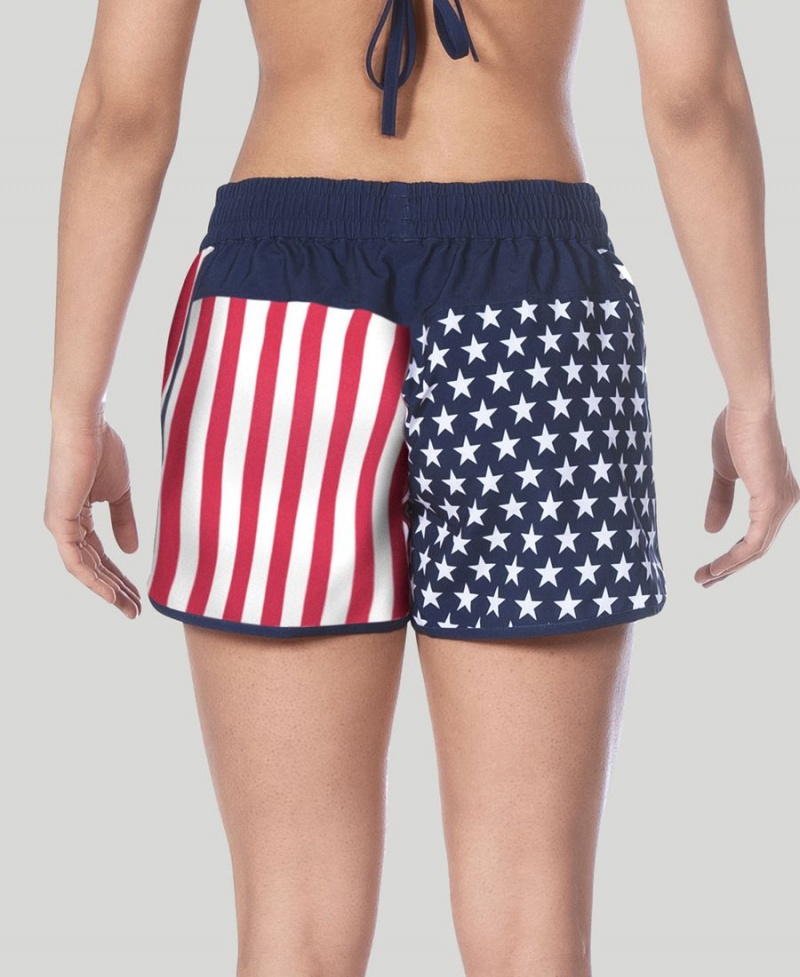 Arena Official USA Swimming National Team Flag Print Kurze Hose Navy Rot Weiß | BEO60R-093