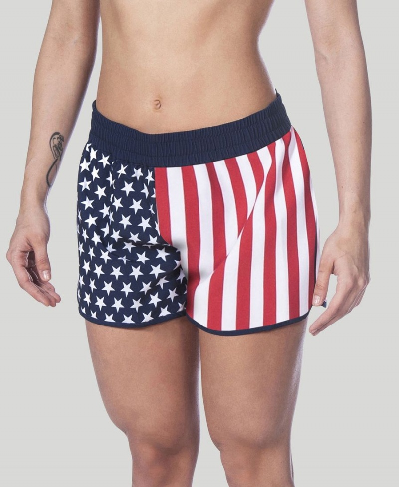 Arena Official USA Swimming National Team Flag Print Kurze Hose Navy Rot Weiß | BEO60R-093