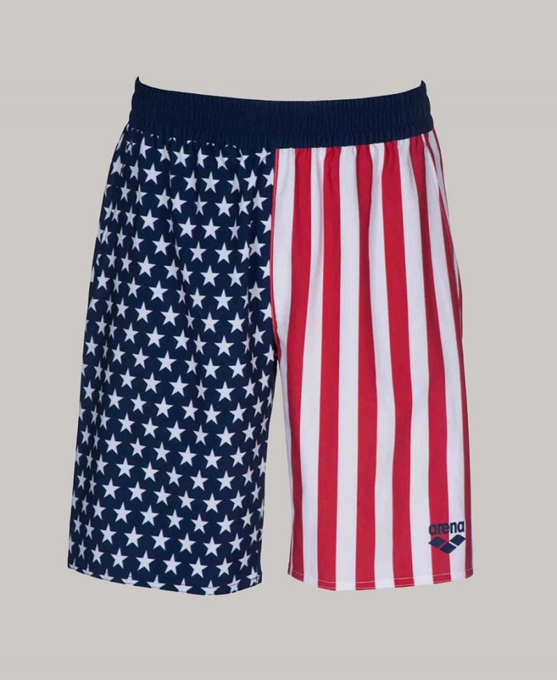 Arena Official USA Swimming National Team Flag Print Bermuda Kurze Hose Navy Rot Weiß | JVY67E-398