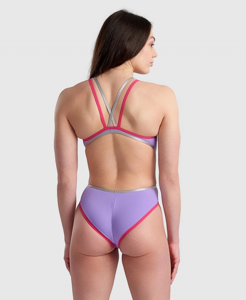 Arena One Double Cross Back Badeanzug Lila Rot | MJT73J-618