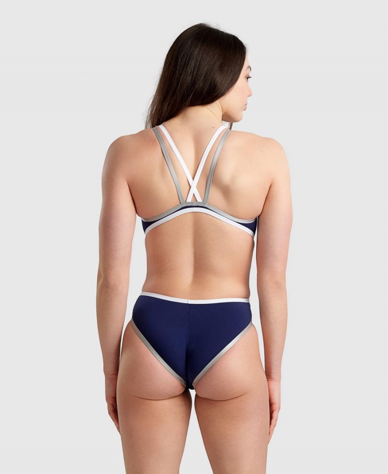 Arena One Double Cross Back Badeanzug Navy Weiß | ITV71X-376