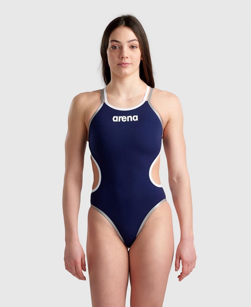 Arena One Double Cross Back Badeanzug Navy Weiß | ITV71X-376