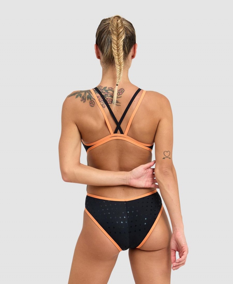 Arena One Double Cross Back Badeanzug Schwarz Orange | TLN10B-516