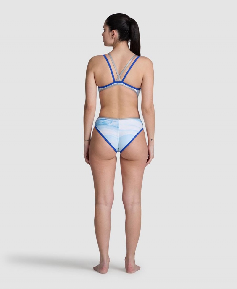 Arena One Dreams Double Cross Back Badeanzug Weiß Blau | LOW80C-729