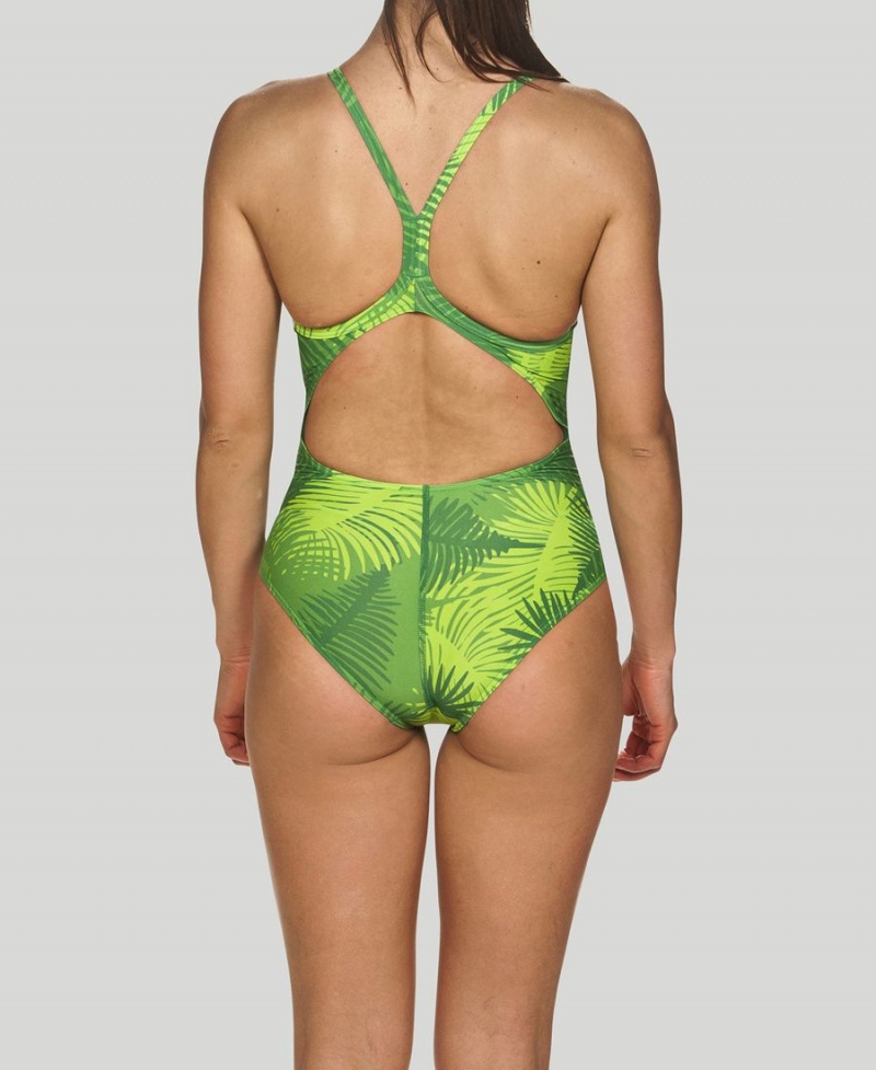 Arena Palm Forest Light Drop Back Badeanzug Grün | PKY69V-048