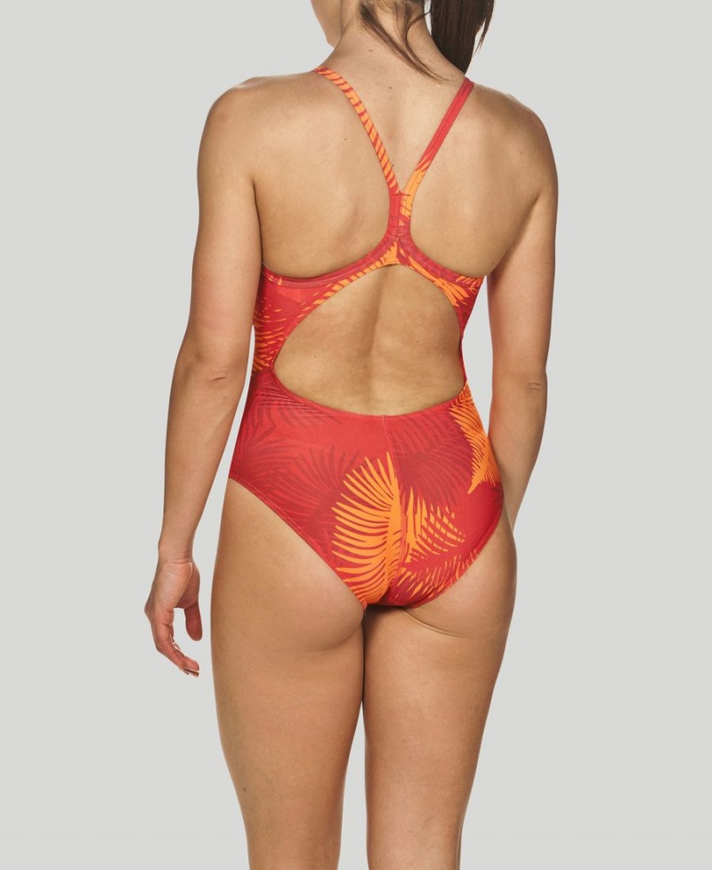 Arena Palm Forest Light Drop Back Badeanzug Rot Orange | YJL64H-526