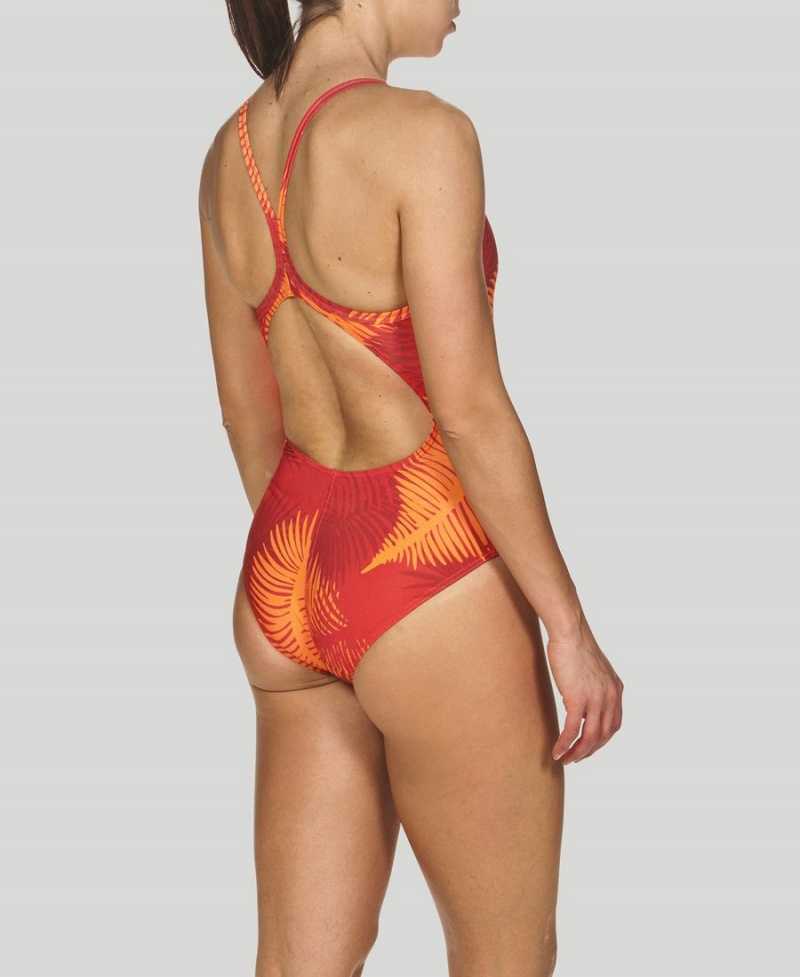 Arena Palm Forest Light Drop Back Badeanzug Rot Orange | YJL64H-526