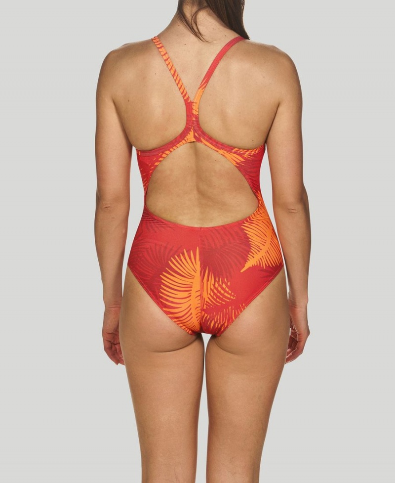 Arena Palm Forest Light Drop Back Badeanzug Rot Orange | YJL64H-526