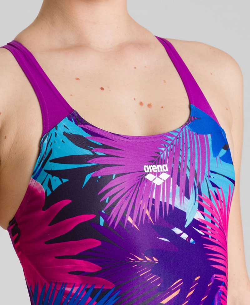 Arena Palm Print Swim Pro Back Badeanzug Lila Mehrfarbig | JJR42K-902