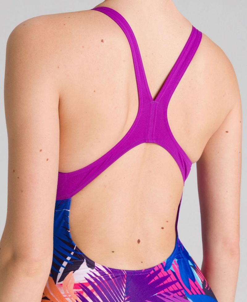 Arena Palm Print Swim Pro Back Badeanzug Lila Mehrfarbig | JJR42K-902