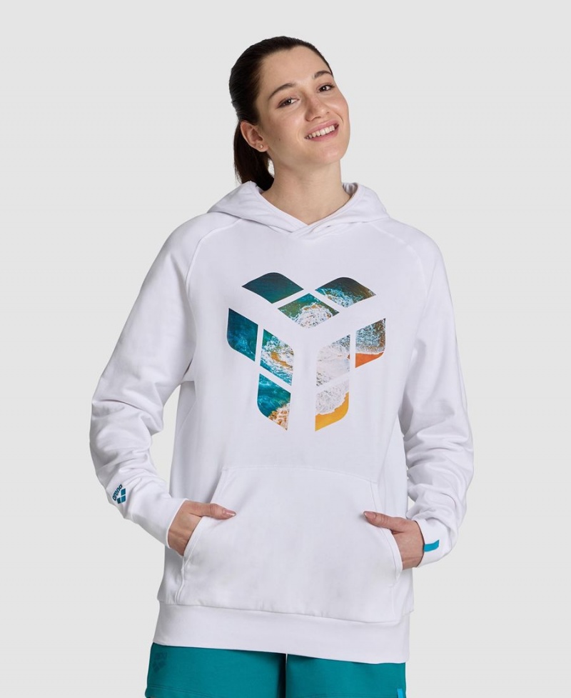 Arena Planet Wasser Mit Kapuze Sweatshirt Weiß | SPB90U-112