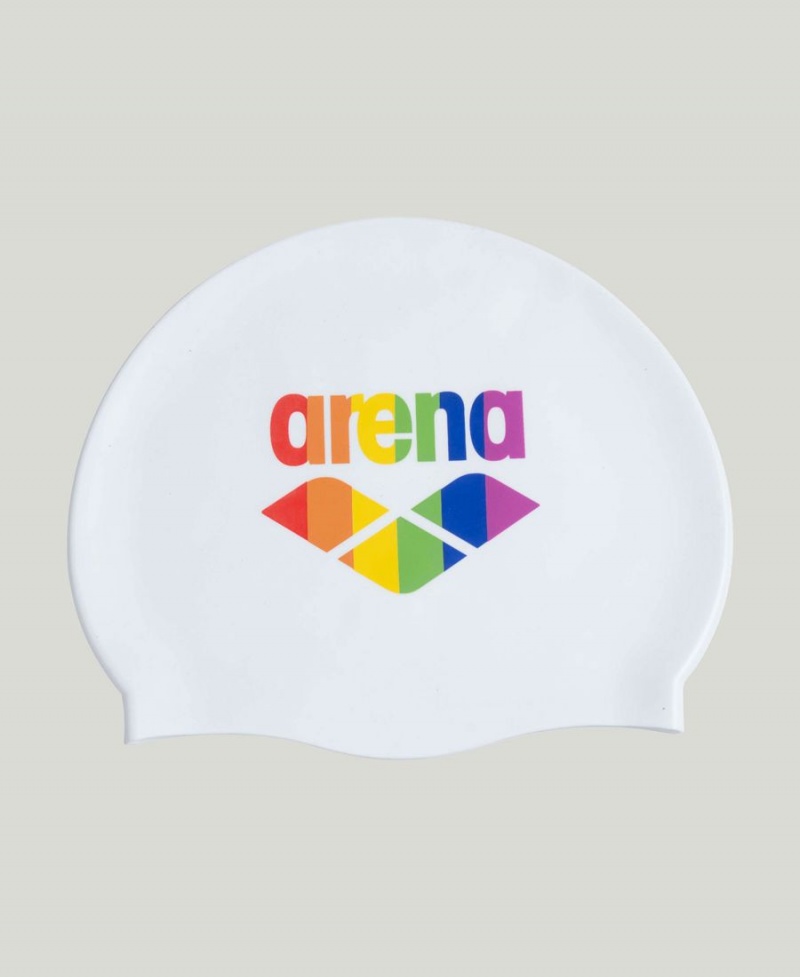 Arena Pride Silikon Print Badekappe Weiß Mehrfarbig | IFD78S-357