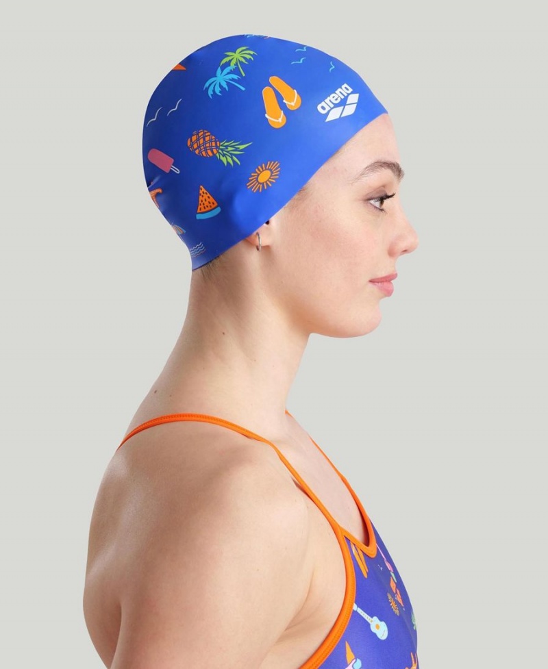 Arena Print Silikon Badekappe Blau | RKS46J-338