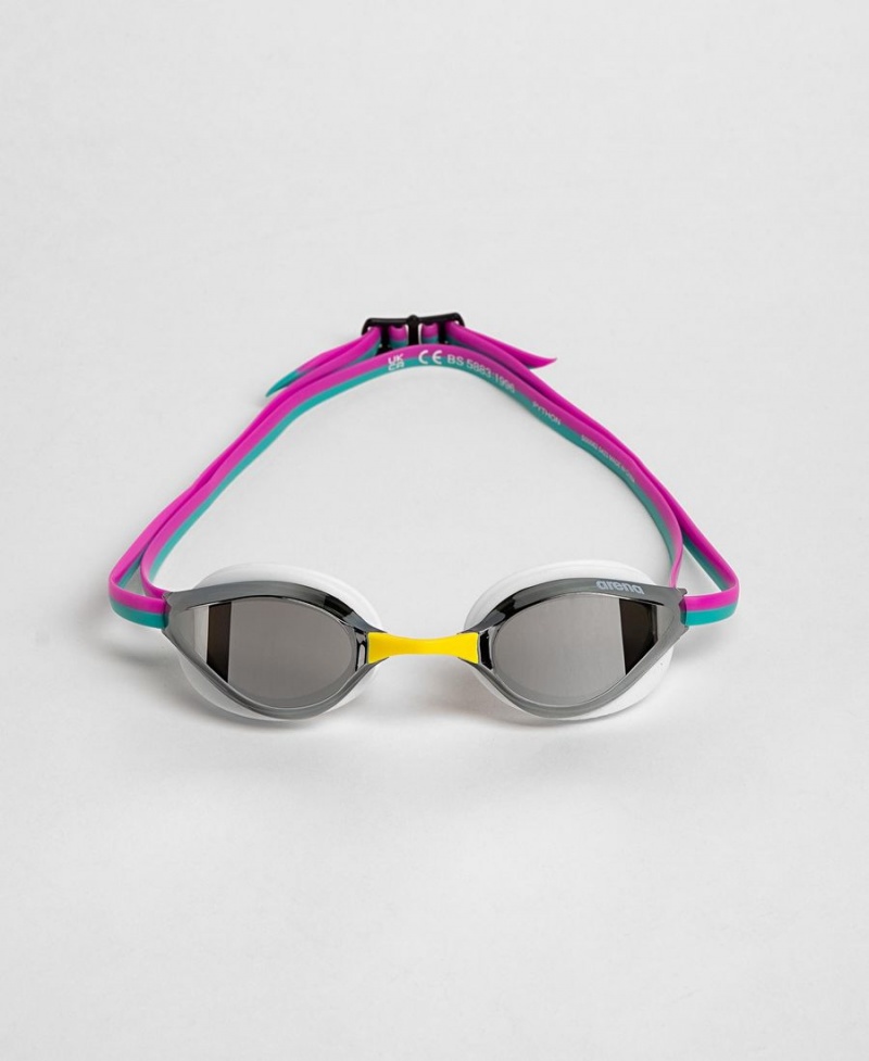 Arena Python Mirror Schwimmbrille Silber Weiß Rosa | JYU56F-289