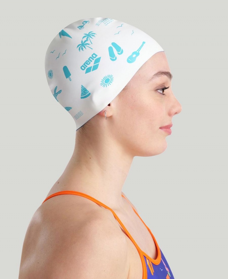 Arena Reversible Badekappe Weiß Blau | QZY74D-169