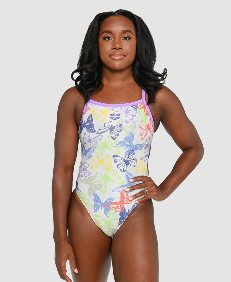 Arena Simone Manuel Capsule Kollektion Challenge Back Badeanzug Weiß Mehrfarbig | IHF69A-482